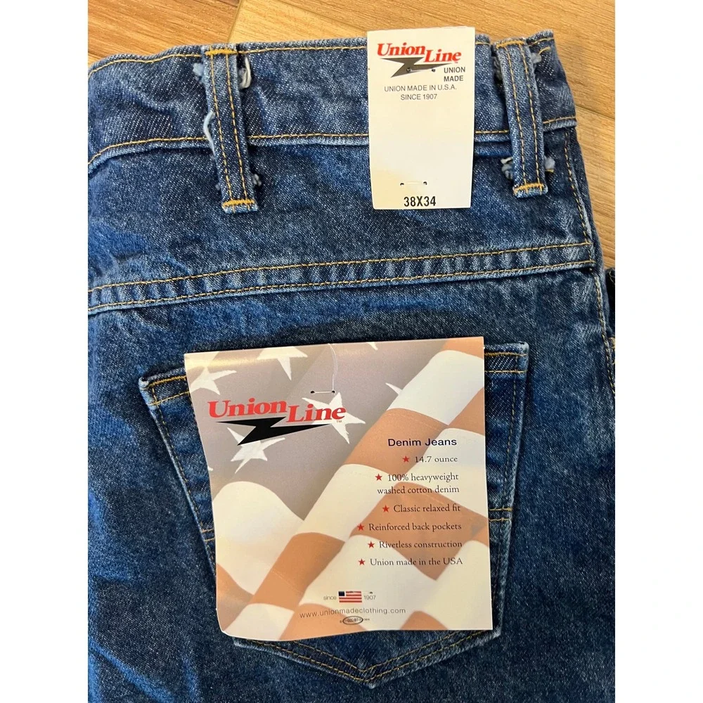 USA Union Line Denim NWT Jeans 38X34 Blue Heavyweight Relaxed Fit Work Casual